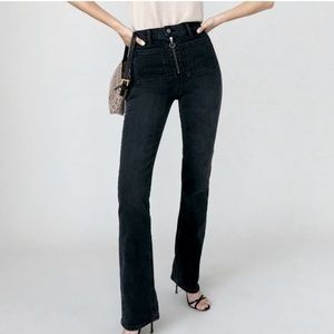 Reformation Peyton Zip Ultra High Rise Bootcut Jeans Solana Black